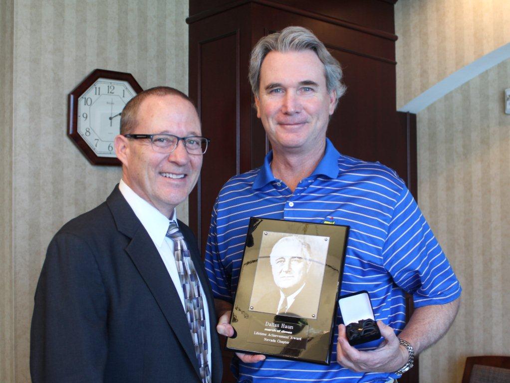 March of Dimes recently presented Dallas Haun, CEO of Nevada State Bank, with a Lifetime Achievement Award for contributions to the organization.