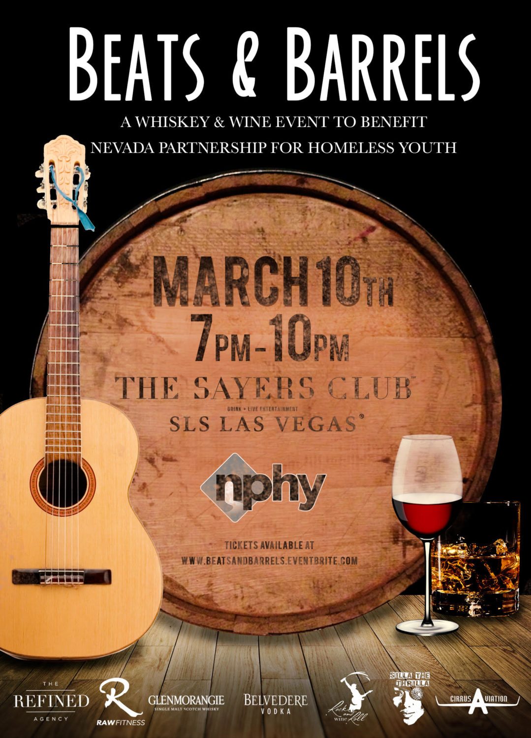 Beats & Barrels, a whiskey and wine tasting event benefitting Nevada Partnership for Homeless Youth (NPHY), will be held on Thursday, March 10.