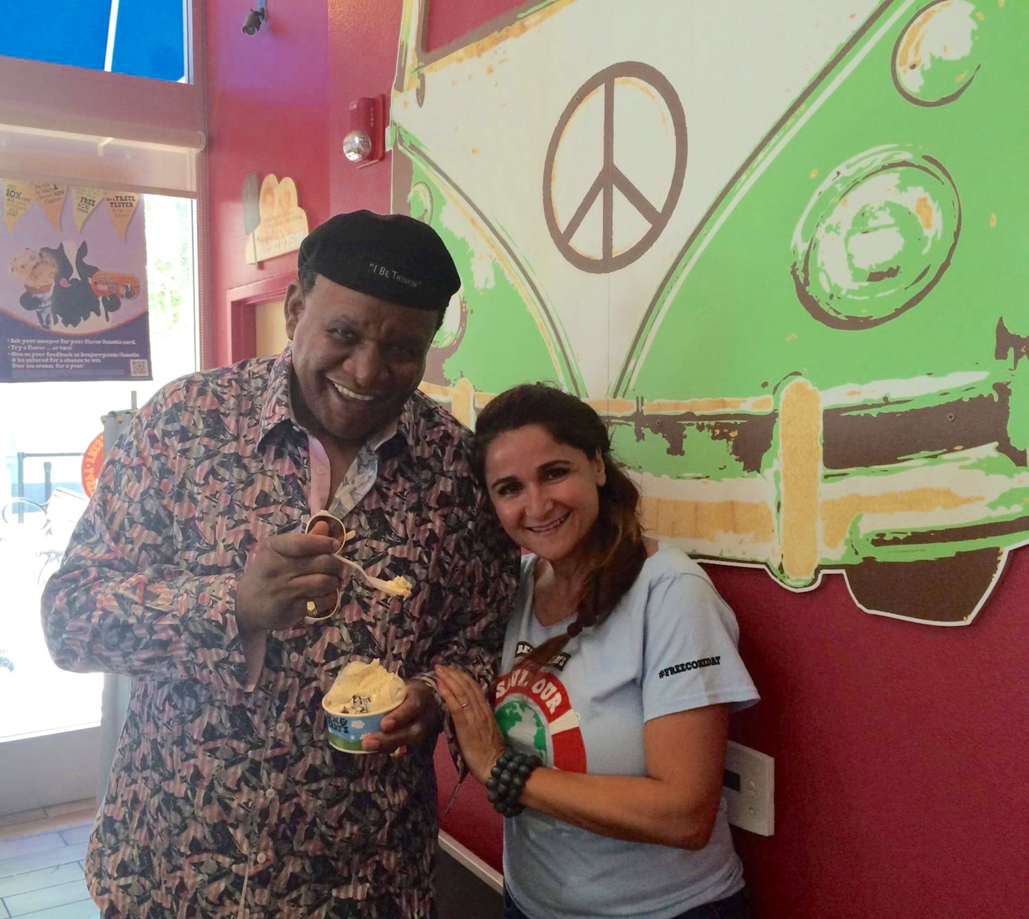 Local celebrity, George Wallace, with Ben & Jerry's staff at a previous Free Cone Day