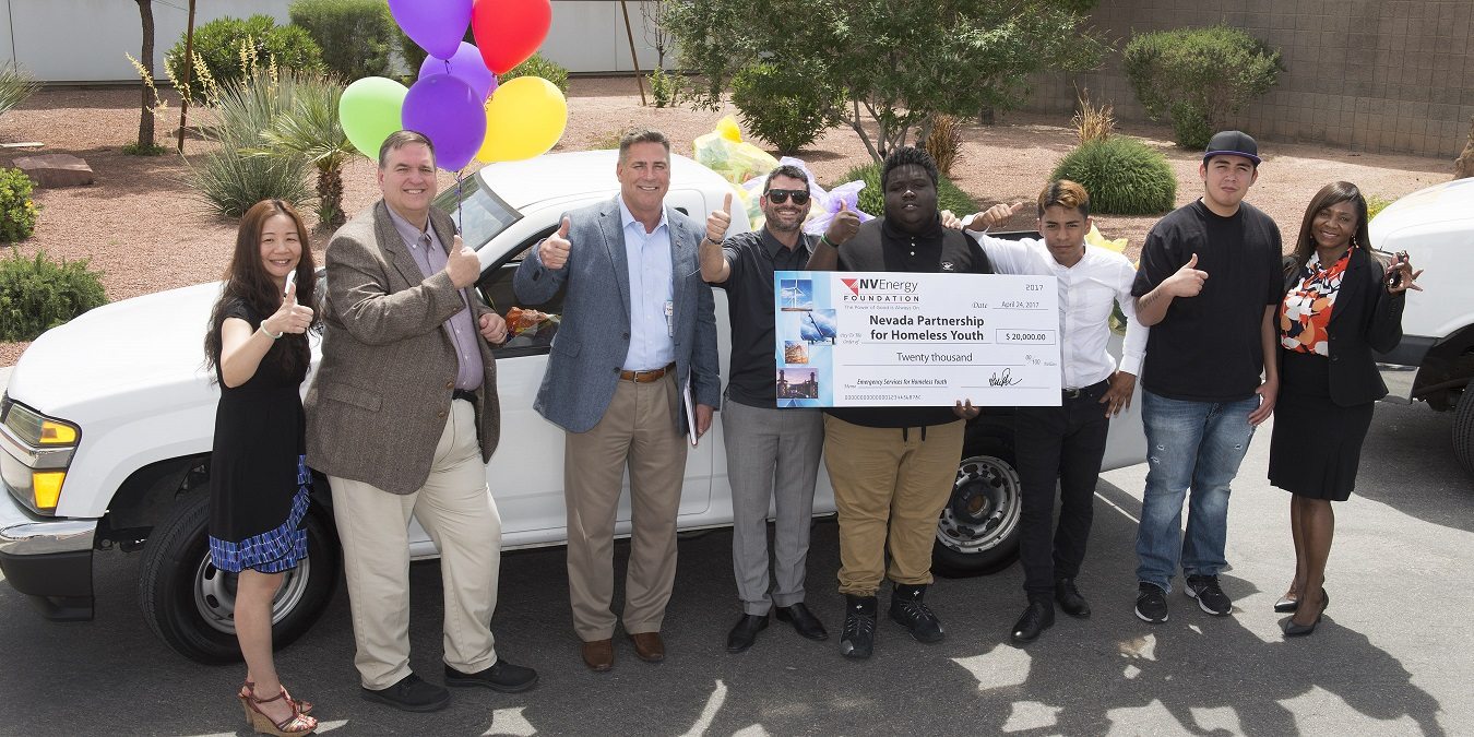 NV Energy joined NPHY representatives to announce a new partnership to help youth in crisis and to donate a truck, toiletries and canned goods, and $20,000.