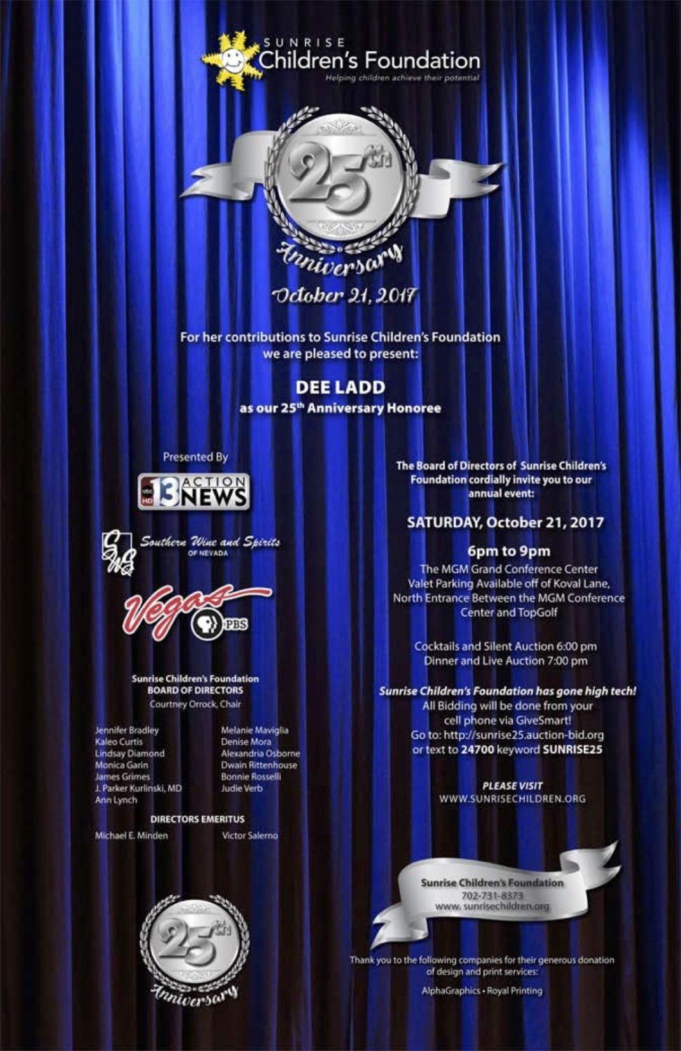 Sunrise Children’s Foundation (SCF) hosts its 25 years with Anniversary Gala on October 21, they are honoring philanthropist,
