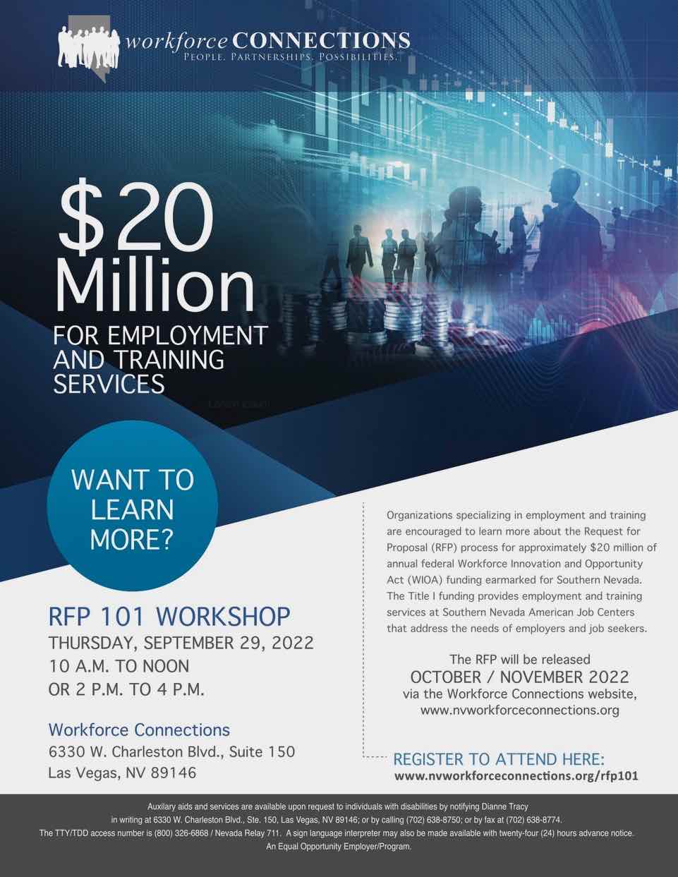 RFP 101 Workshops on September 29, 2022, will outline RFP process.